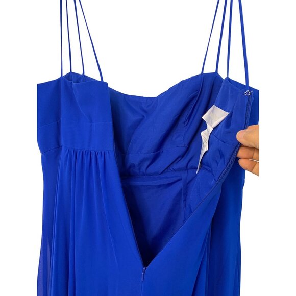 David's Bridal Blue Chiffon Bead Empire Waist Spaghetti Strap Gown Size 16 7256 - Picture 3 of 8